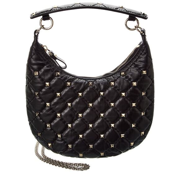 [Valentino] Valentino Rockstud Hobo Leather 2way Shoulder Bag 3W0B0M37TA Black [Used] [Authenticated and Guaranteed Authentic] 212717